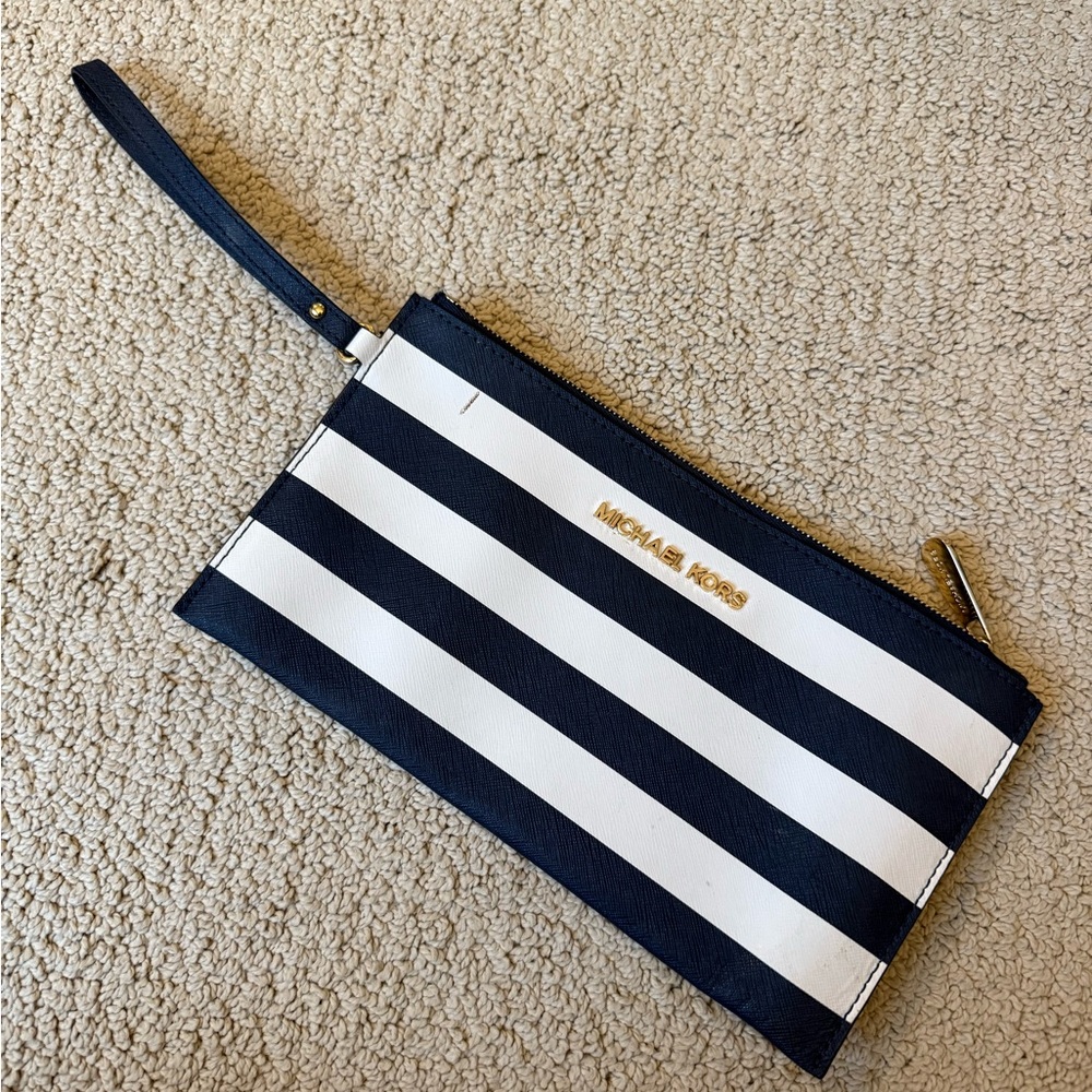 Michael Kors Navy and White Wristlet